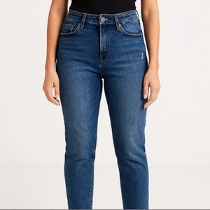 Nine West Dark Blue High Rise Straight Ankle Jeans with Frayed Hem